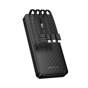 POWER BANK BOROFONE BJ84 PRETO 10000MAH COM CABO USB-A/USB-C/MICRO USB E LIGHTNI